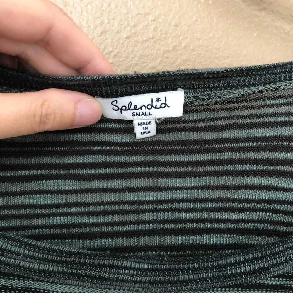 Splendid Lightweight Knit Green / Black Striped Top Size S